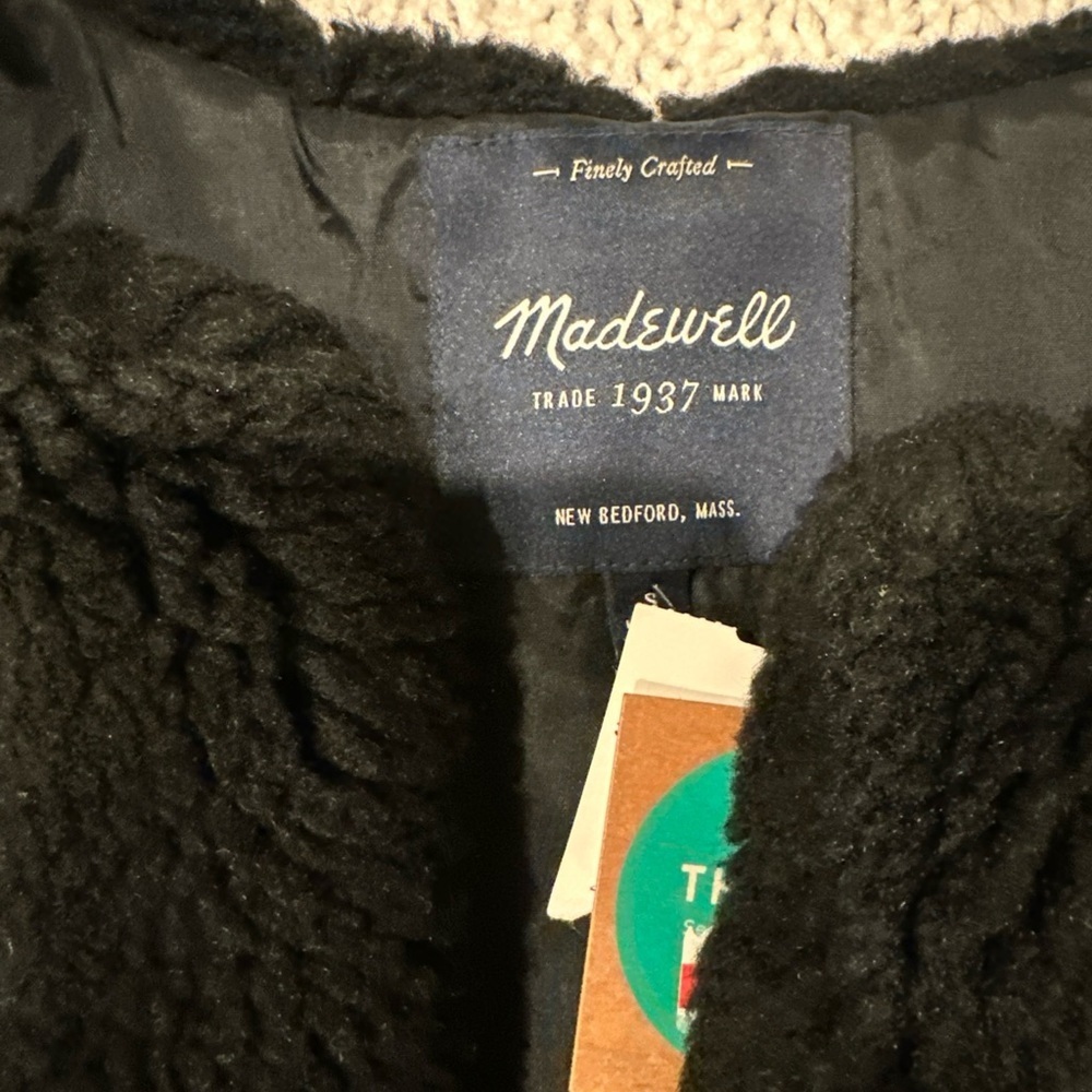 MADEWELL NEW WOMENS SMALL Black Faux Fur Vest - Picture 2 of 12